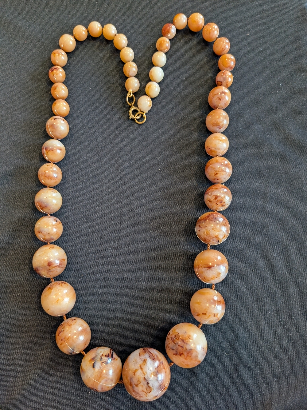 Vintage 1960s Beige Marble Bead Necklace 13"- Women Jewelry
